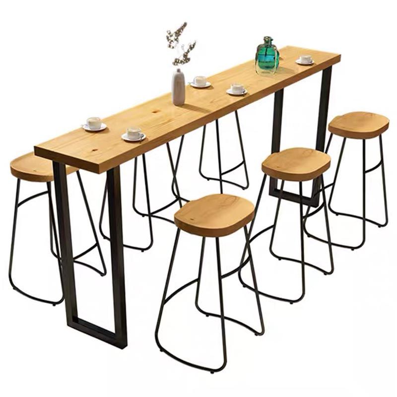 Modern 1/7 Pieces Bar Table Set Rectangle Pine Wood Counter Table with Stools for Balcony