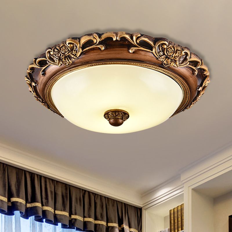 Luz empotrada para dormitorio con cúpula, LED marrón de cristal de leche antiguo, cerca de la lámpara de techo, 14"/16"/19,5" de diámetro