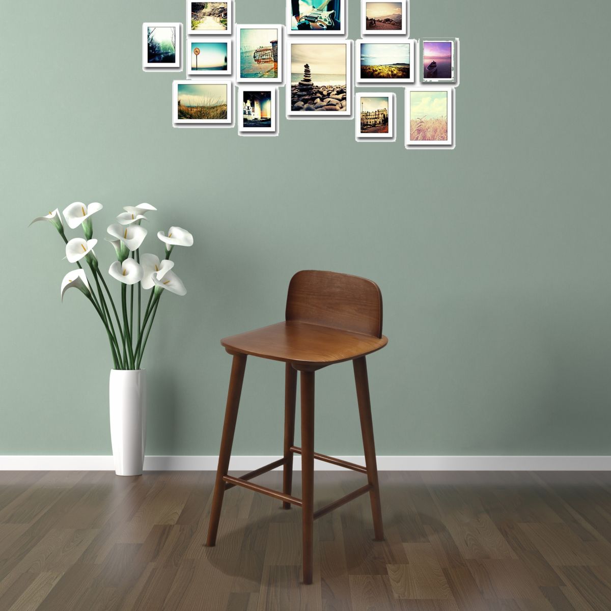 Contemporary Low Back Bar Stool Rubberwood Bar Stool for Indoor