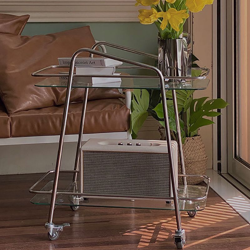 Contemporary Double Tier Rectangular with Storage Glass End Table