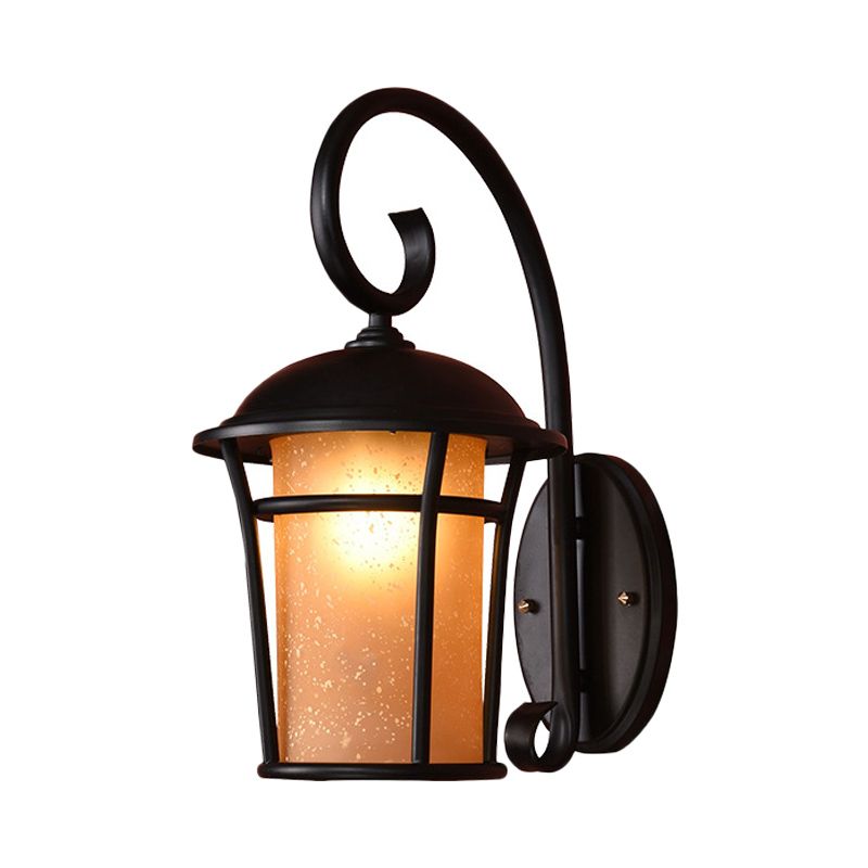 1 Cylindre Cylindre Éclairage monté Country Black Finition Amber Amber Glass Wall Murce avec un bras plongeant