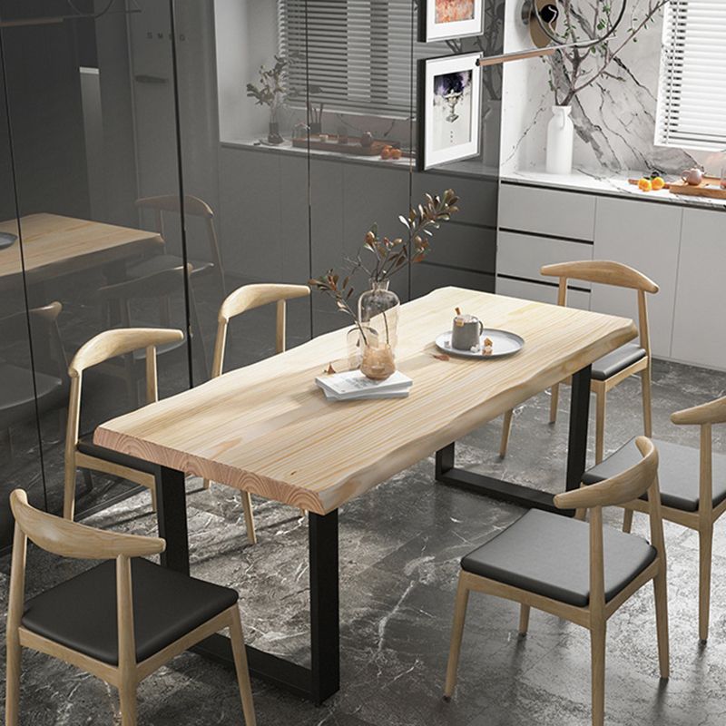 Table à manger en bois massif rectangle avec base en métal et double piédestal pour restaurant