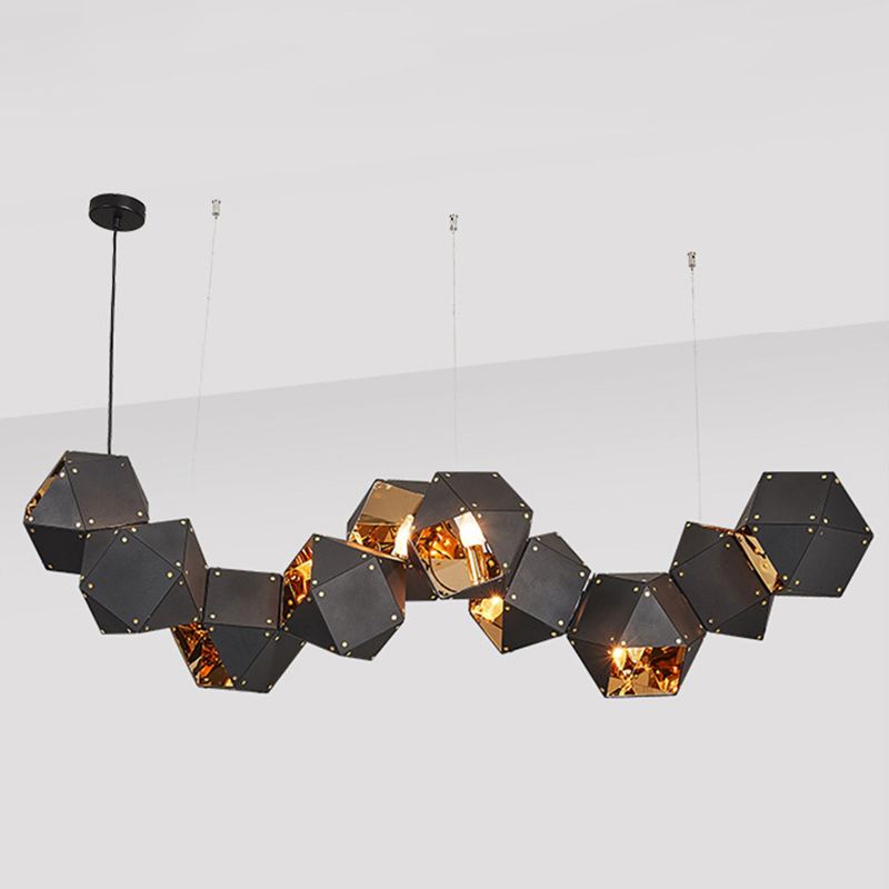 Contemporary Iron Kitchen Island Ceiling Light Geometric Island Hanging Light in Black