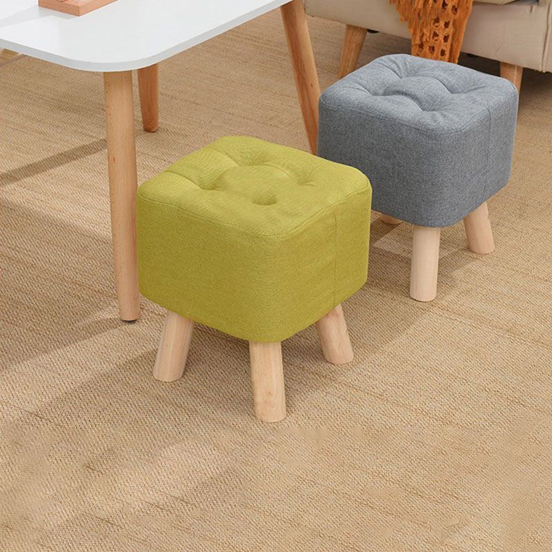 Modern Ottoman Fabric Upholstered Tufted Solid Color Pocket Square Ottoman with Chair Legs