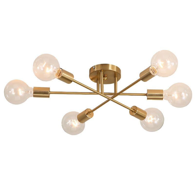 27.5 Inches Wide Bare Bulb Ceiling Lighting Fixture 6-Lights Industrial Style Simplicity Metal Semi Flush Mount Lamp