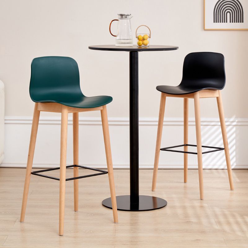 Modern Low Back Counter-height Stool with Solid Wood and Plastic