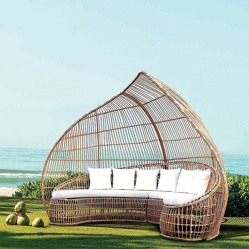 Metal Canopy Patio Daybed Contemporary UV Resistant Outdoor Patio Sofa