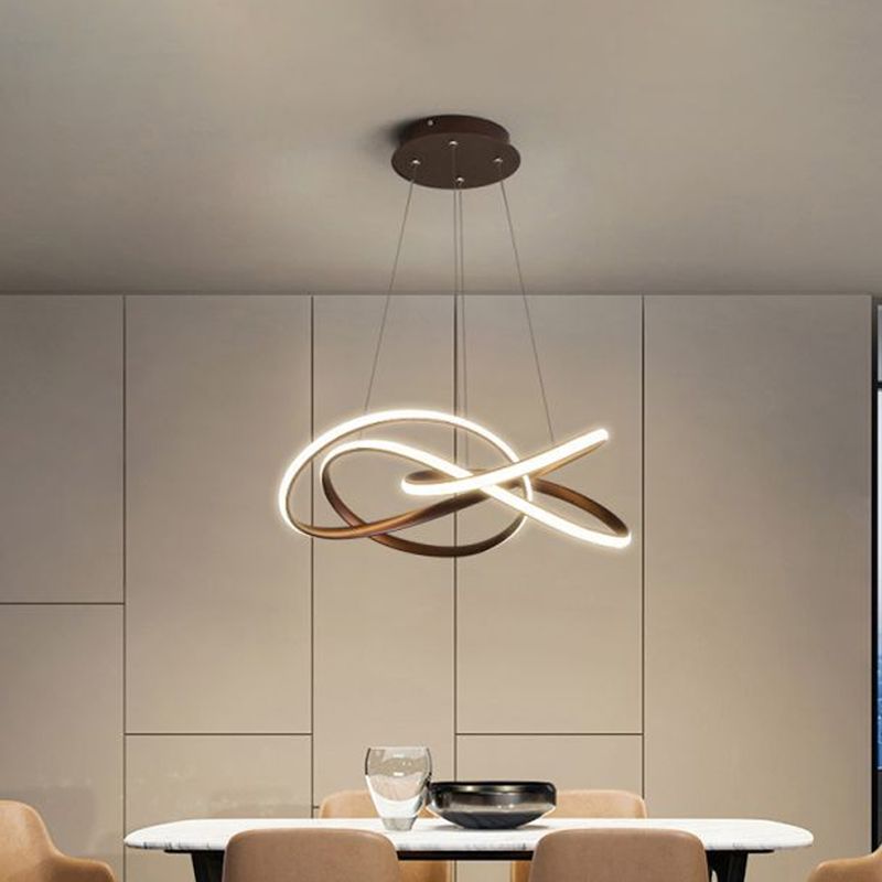 Twist Dining Room Suspension Lamp Aluminum Minimalist LED Chandelier Pendant in Coffee, Warm/White Light