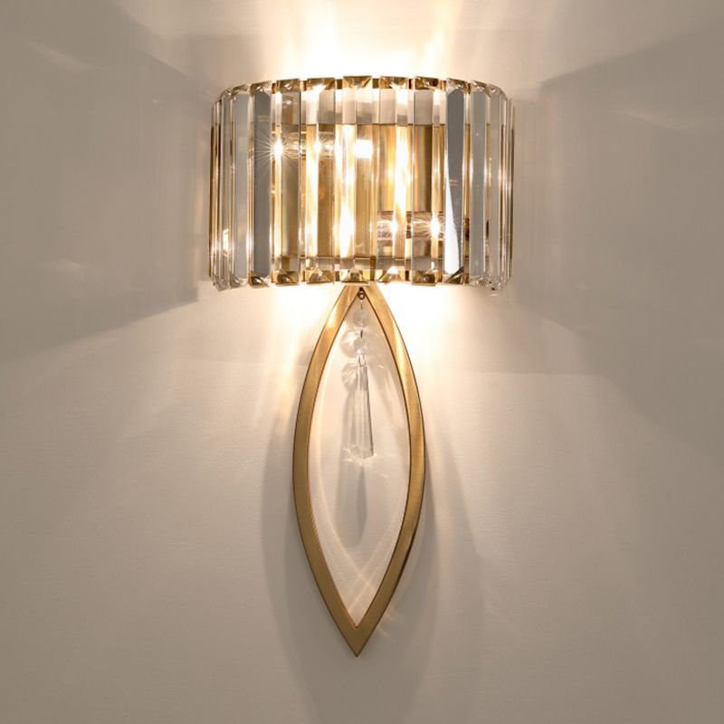 Gold 2-Light Wall Lamp in Modern Luxury Style Titanium Wall Sconce with Crystal Shade