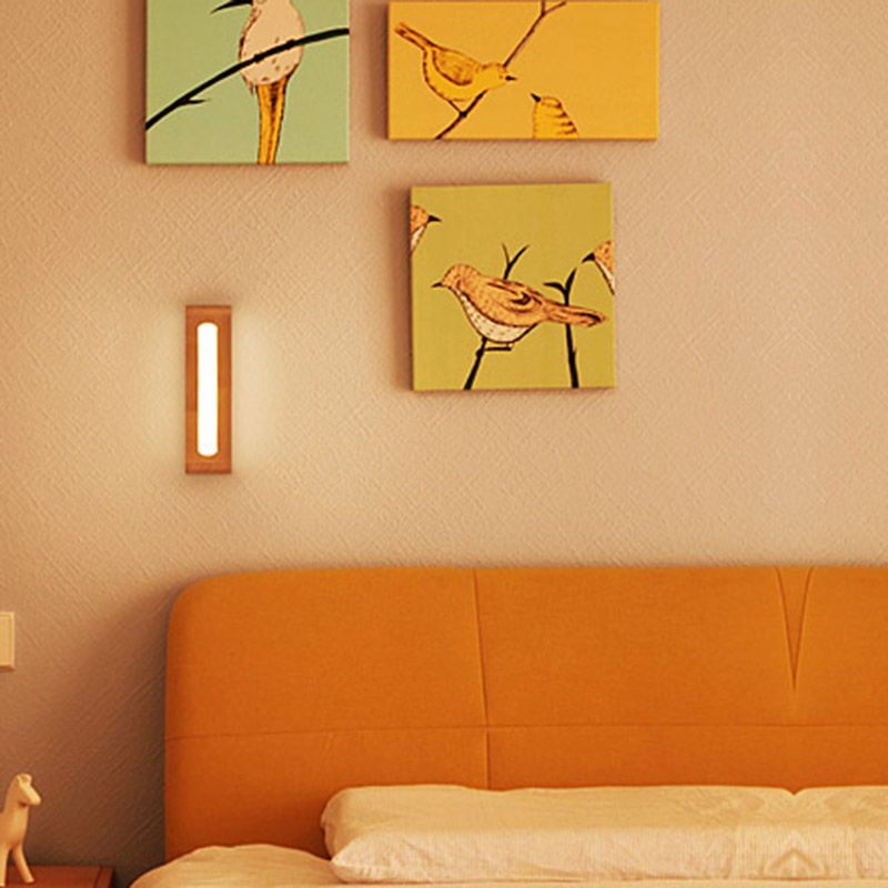 Oblong Wall Sconce Lamp Nordic Style Wood Bedside LED Wall Lighting Fixture with Frosted Acrylic Shade