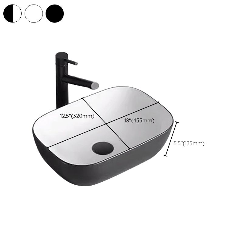 Modern Bathroom Sink Porcelain Rectangular with Pop-Up Drain and Faucet Wash Stand