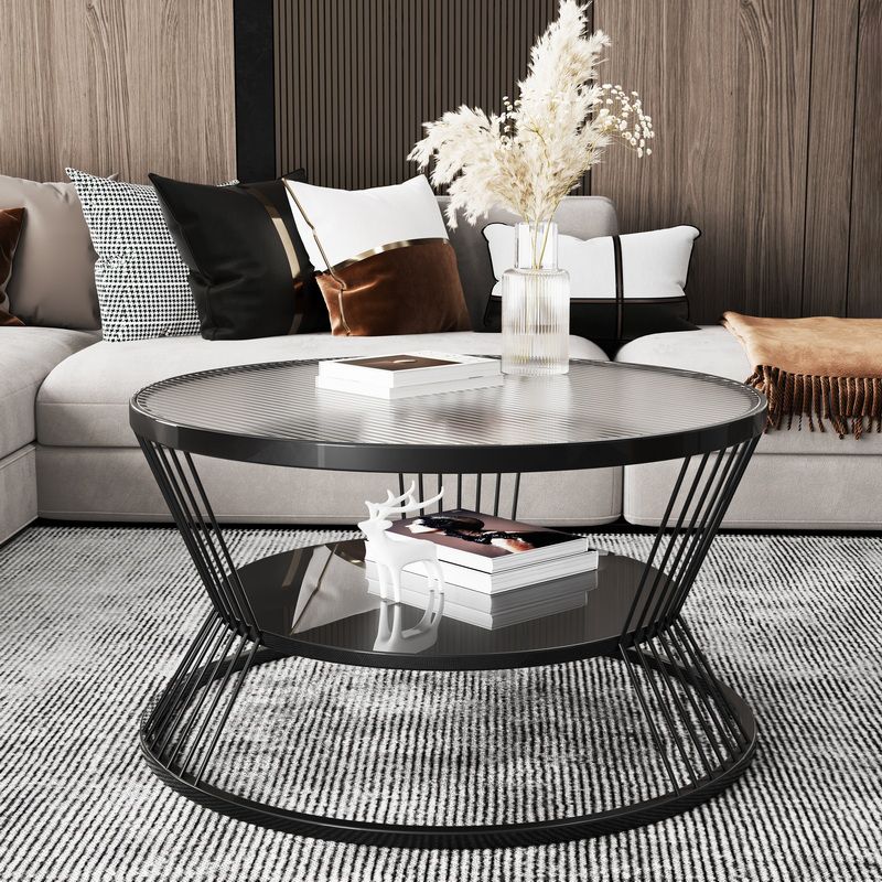 Modern Metal Frame Coffee Table Glass Top Coffee Or End Table with Shelf
