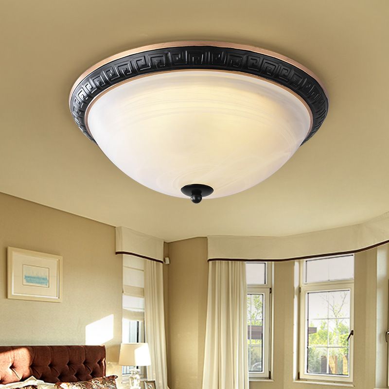 Traditional Bowl Flush Ceiling Light Glass Flush Mount Lighting in Black