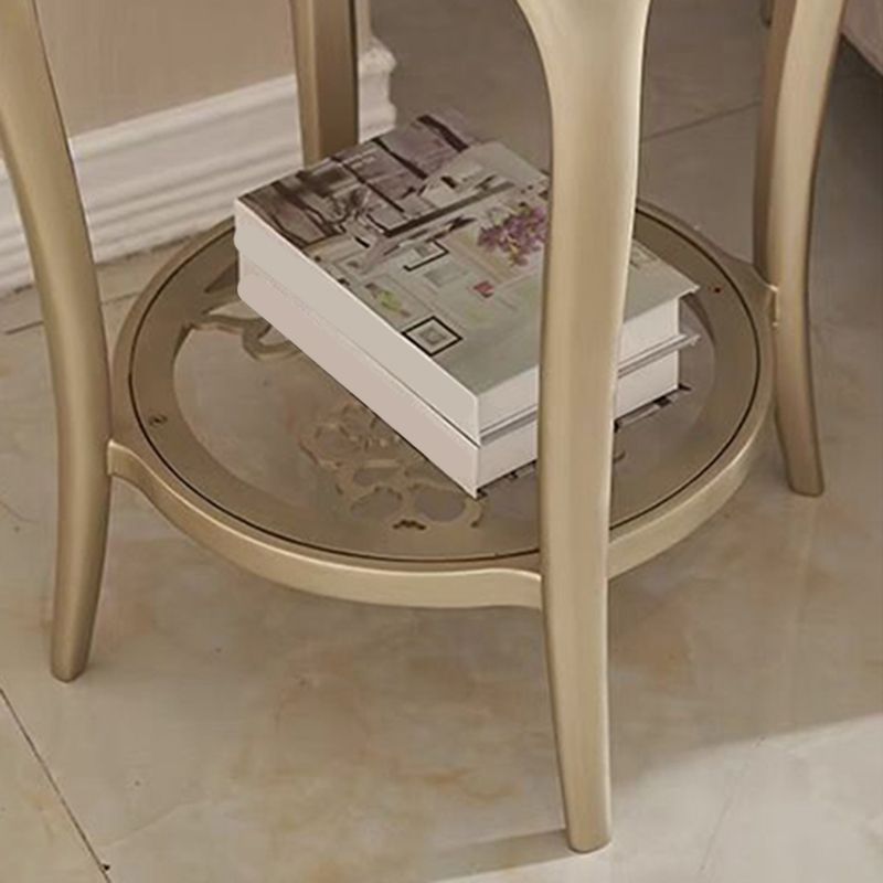 25.6" Tall Round Glass Top Side Table Wood 4 Legs End Table with Shelf