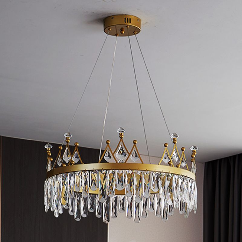 Contemporary Crown Chandelier Lights Crystal Pendant Ceiling Lights for Living Room