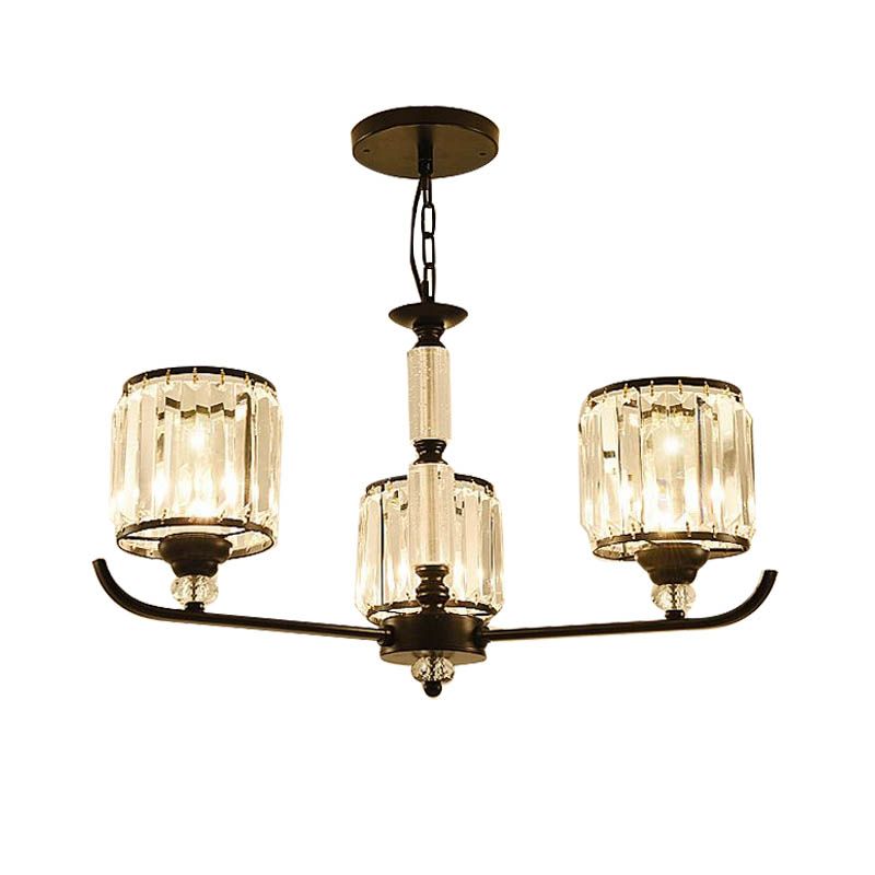 Black Cylinder Ceiling Light Antique 3/6/8 Lights Prismatic Optical Crystal Chandelier Light