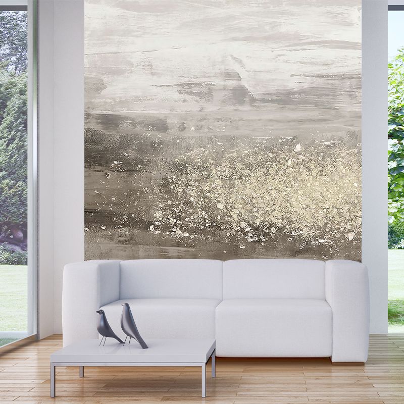 Artistic Abstract Painting Wall Mural Non-Woven Washable Grey-White Wall Decor for Home