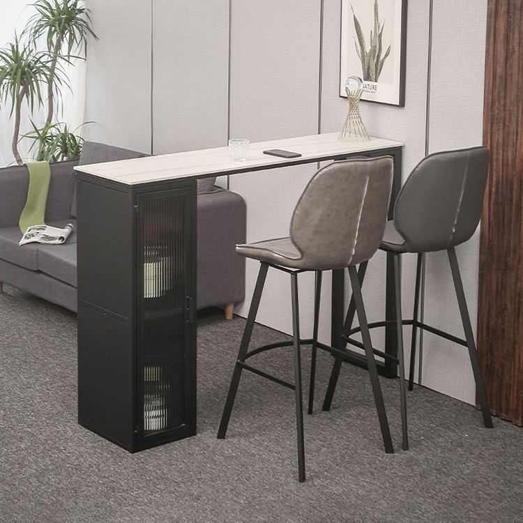 Modern Indoor Rectangle Bar Dining Table with Storage Stone Bar Height Cocktail Table