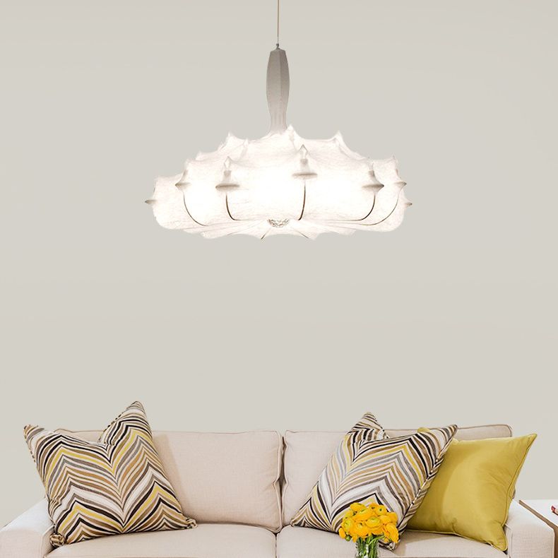 Silk White Pendant Light in Modern Unique Style Wrought Iron Hanging Light for Dining Room