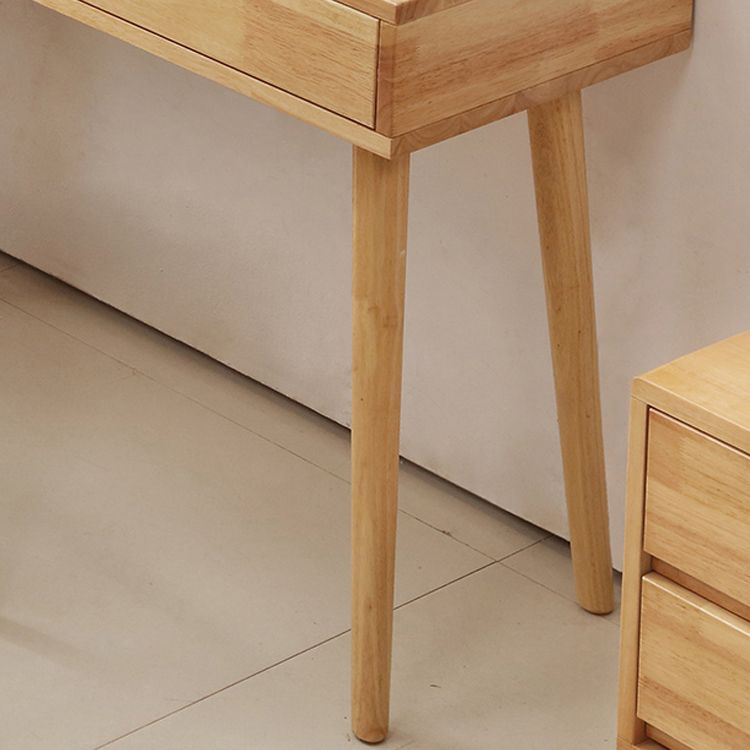 Scandinavian Wood Vanity Set Flip-Top Makeup Dressing Table with 4 Drawers
