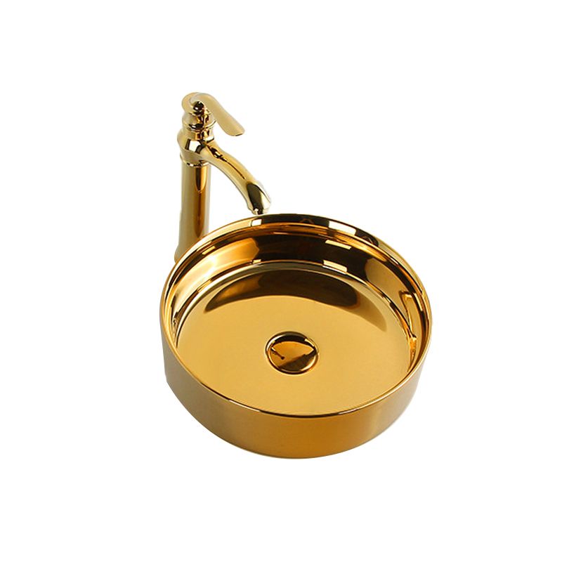 Modern Bathroom Sink Metal Rectangular with Pop-Up Drain and Faucet Vessel Bathroom Sink