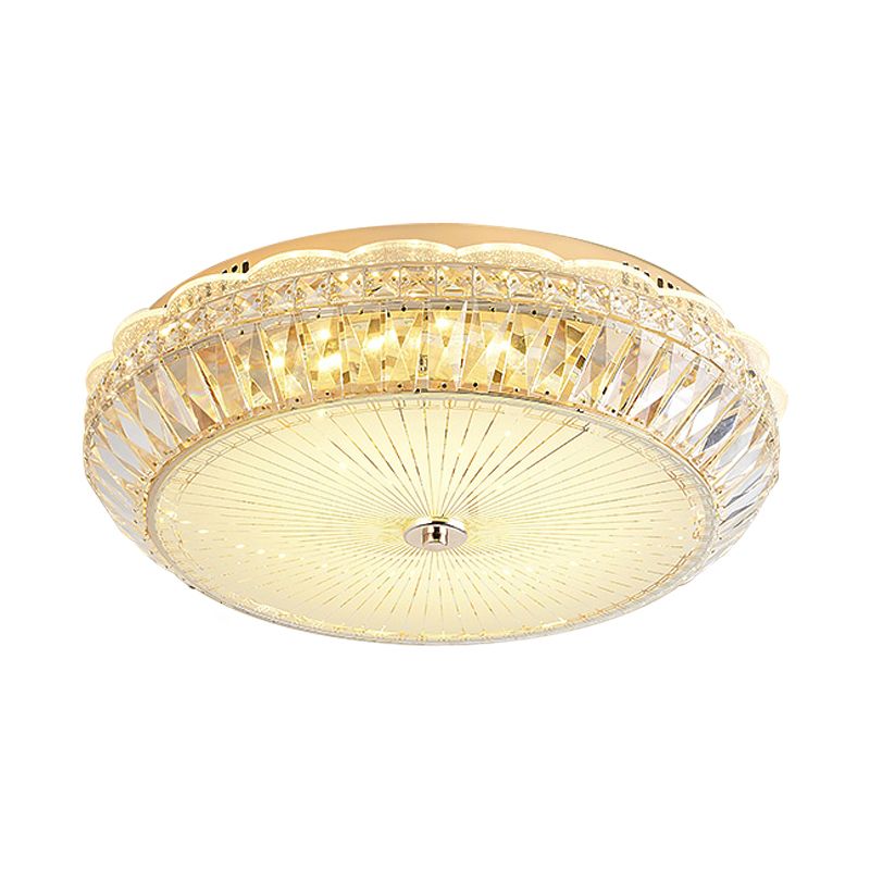 Drum Close to Ceiling Lighting Contemporary Clear Crystal Block LED Flush Mount Light in Gold for Sleeping Room