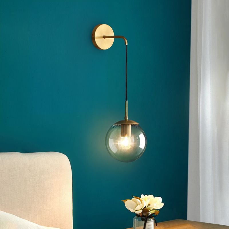 Contemporary Glass Lampshade Wall Sconce One Head Metal Wall Mounted Light Fixture for Living Room