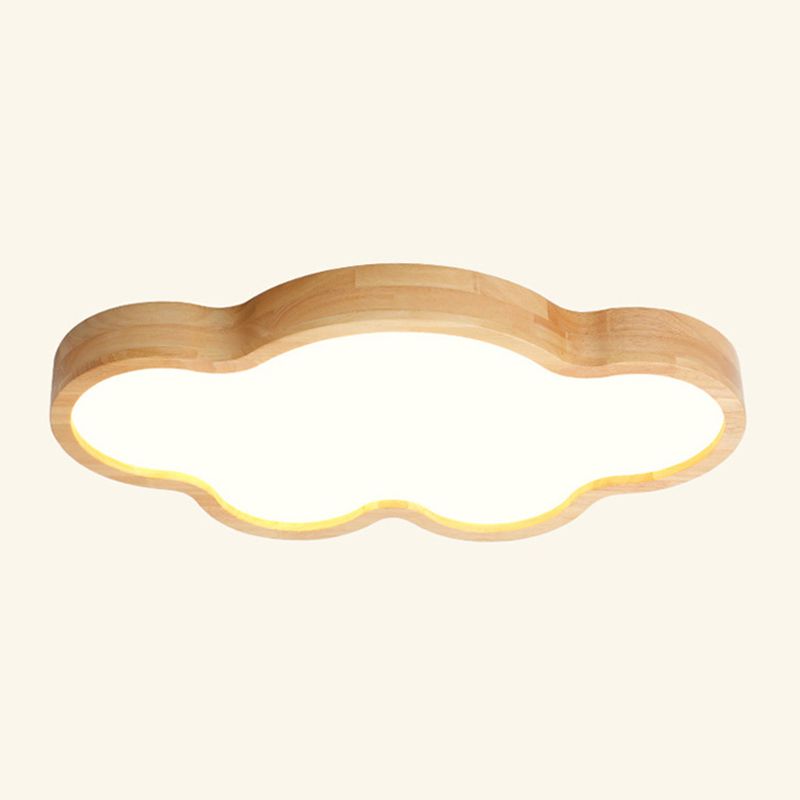 Modern Style Cloud Flush Mount Light Fixture Wooden LED Bedroom Flush Ceiling Light Fixture in Wood