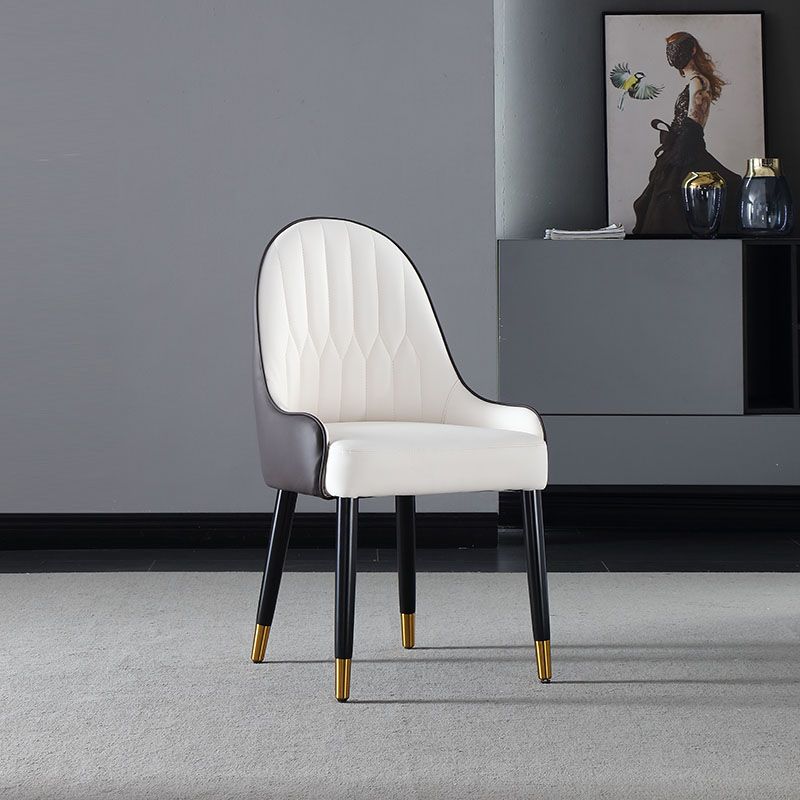 Solid Back Arm Side Chair Scandinavian Design Leather Dining Side Chair