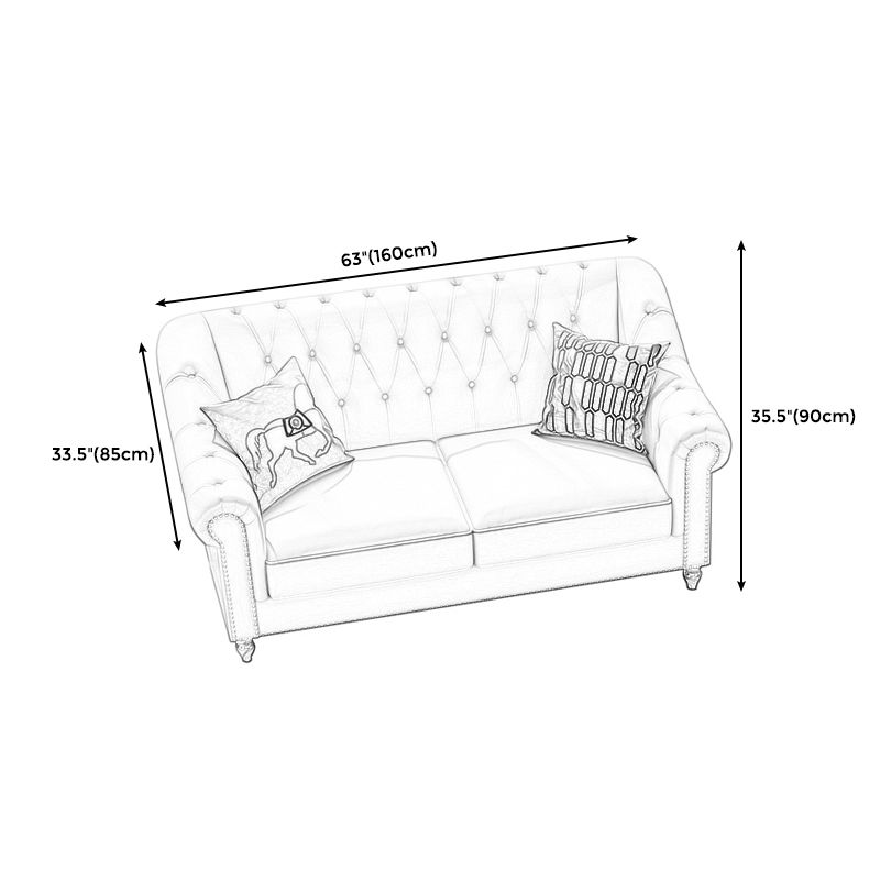 Beige 34.65" H Rolled Arm Glam Sofa with Nailhead Trim for Living Room