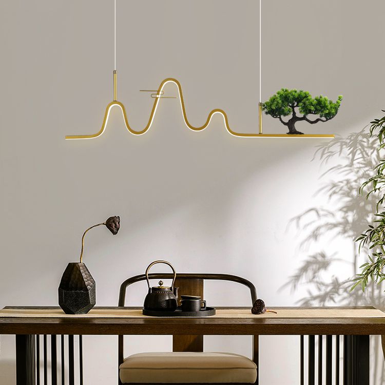 Linear Shape Island Light Modern Style Metal Single Light Pendant Light