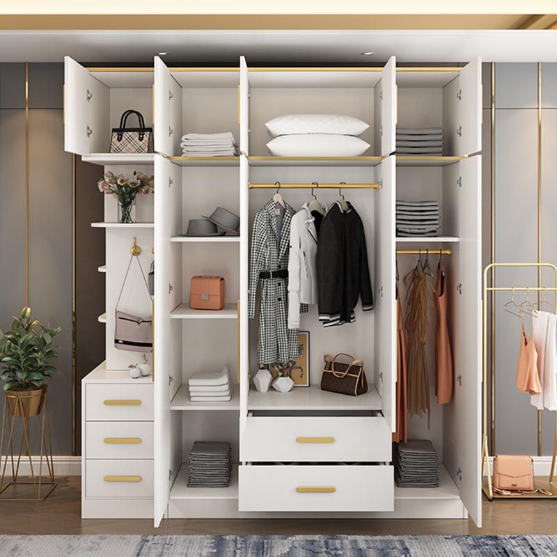 Contemporary Style Wardrobe Wooden Cloth Rod Included Wardrobe Closet for Bedroom