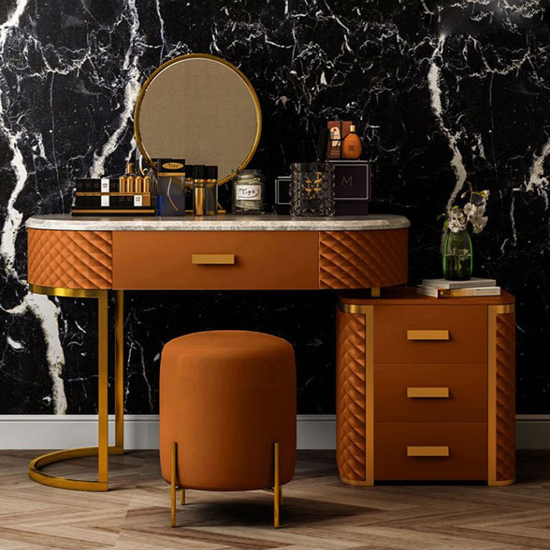 Orange Vanity Set with 5 Storage Drawers 15.74" Wide Make-up Vanity