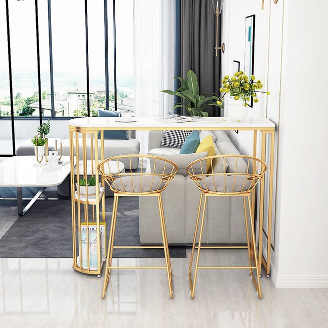 1/3/4 Pieces Marble Bar Table Set Glam Matte Finish Bar Stool and Table Set