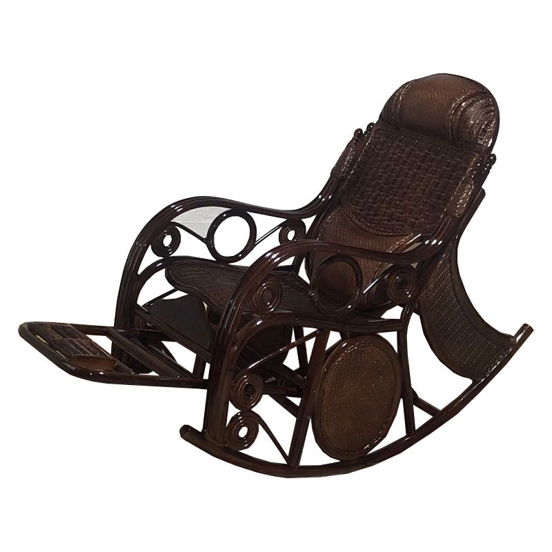 Traditional Rocking Chair Rattan Solid Color Spindle Backrest Indoor Rocking Chair