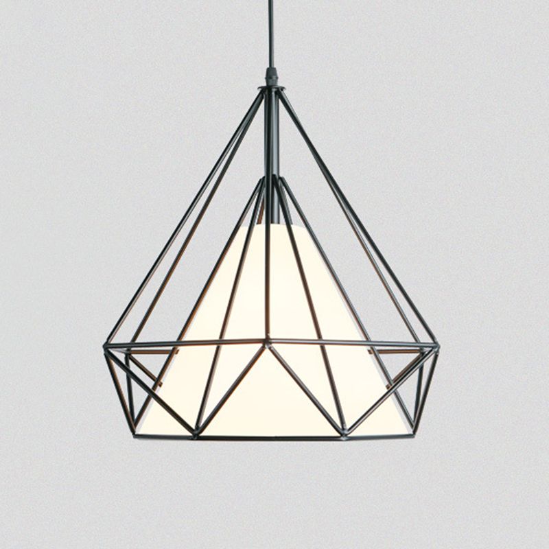 1-light Modern Simplicity Style Hanging Light Metal Cage Design Fabric Shade Suspension Lighting Fixture for Kitchen