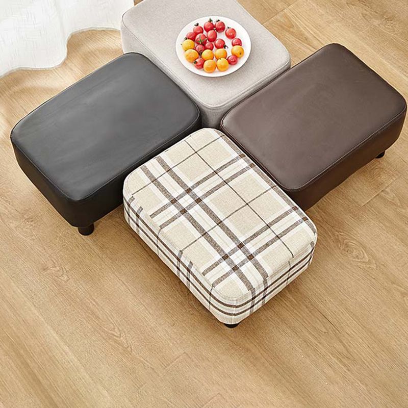 Contemporary Ottoman Solid Color Water Resistant Leather Rectangle Footstool Ottoman