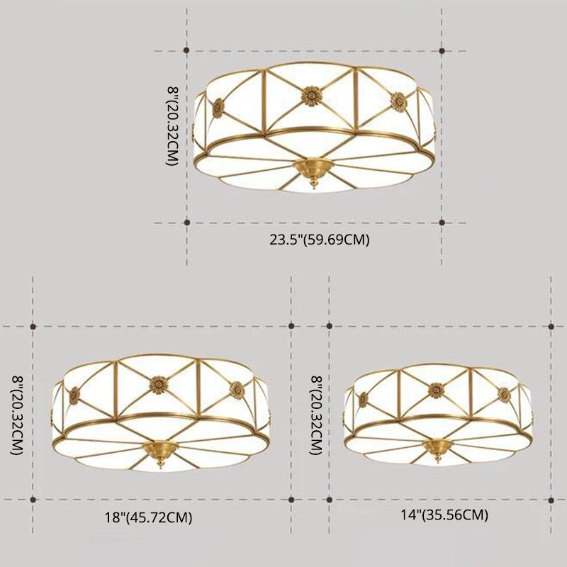 Shaded Living Room Flush Mount Ceiling Light Classic Glass Gold Flush Mount Lighting Fixture