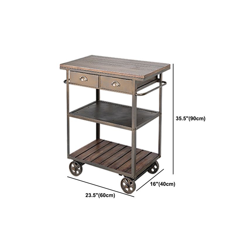 35.43" High Rolling Industrial Kitchen Trolley Wooden Kitchen Trolley for Dining Room