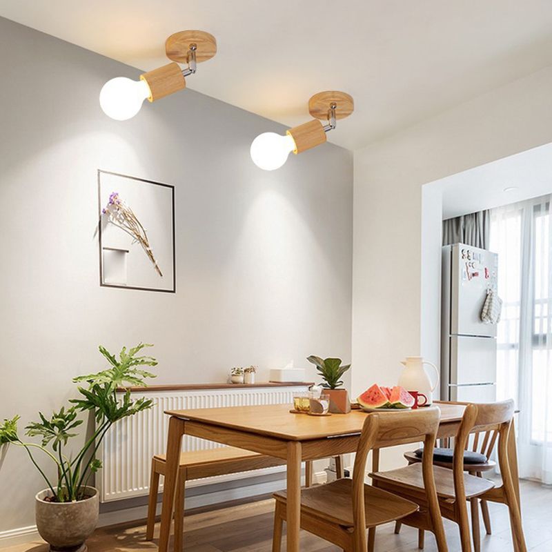 Geometric Shape Wood Vanity Sconce Light Modern Multi-Lights Vanity Mirror Lights in Brown