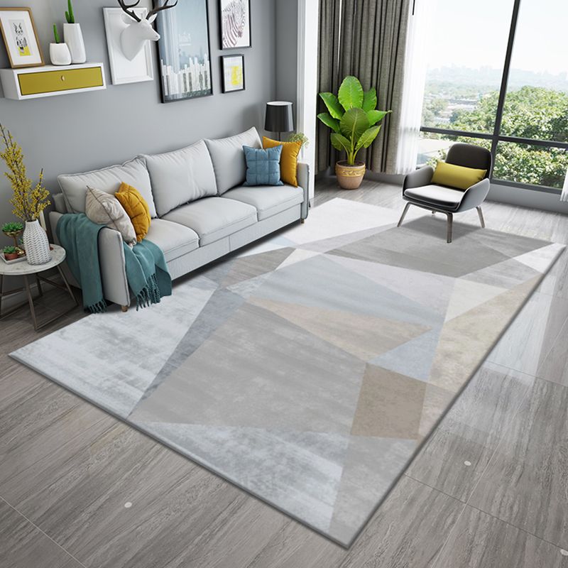 Blue Modern Area Rug Geometric Pattern Polyester Area Carpet Non-Slip Rug for Living Room