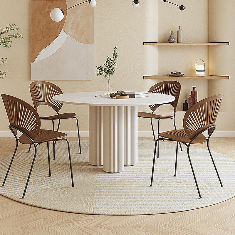 Modern Style Pedestal Base Slab & Wood White/black Round Coffee Table