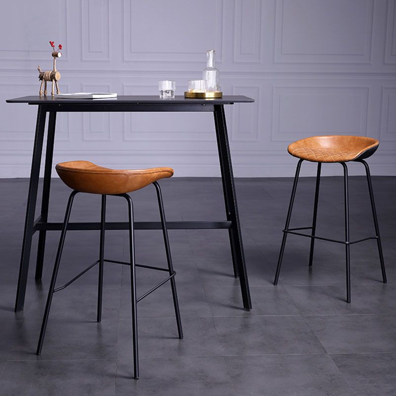 Leather Seat Barstool Industrial Metal Counter Stool with Low Back