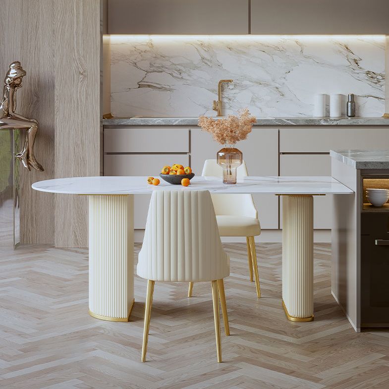 Modern White Dining Table Sintered Stone Dinner Table for Dining Room