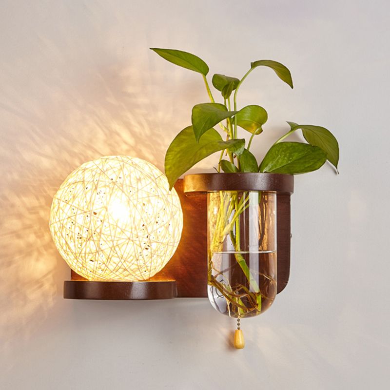 1-Light Wall Sconce Modern Wooden Wall Mount Lamp for Living Room(Plant not included)