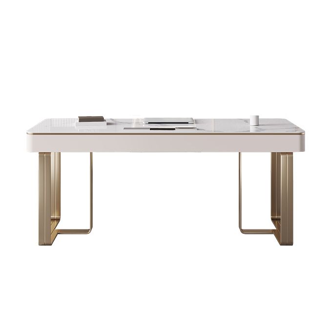 29.25 Inch H Classic Glam Office Desk Curved Stone Computer Desk