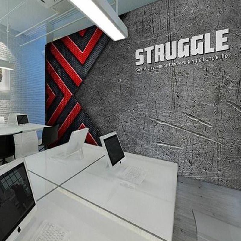 Big Cement and Letter Mural Wallpaper Industrial Cool 3D Effect Wall Art in Grey and Red