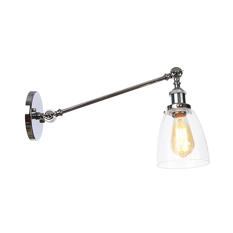 Black/Bronze/Brass 1 Light Wall Light Fixture Industrial Style Clear Glass Tapered Sconce with Arm, 8"/12" L