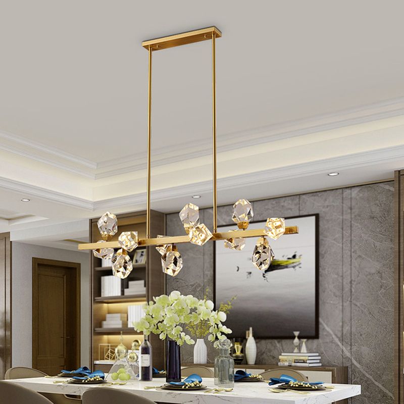 Brass LED Gemstone Hanging Light Minimalist Crystal Island Lighting for Dining Room