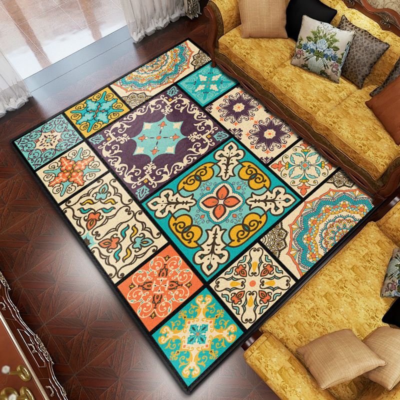 Purple Antique Rug Polyester Flower Area Rug Washable Rug for Drawing Room